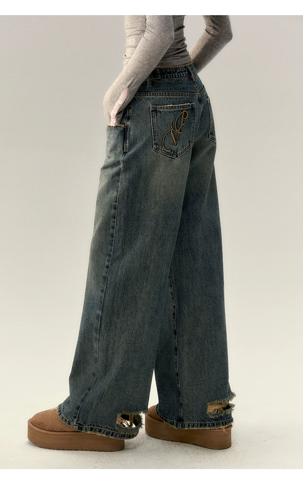 Vintage Blue Straight Leg Rivet Jeans