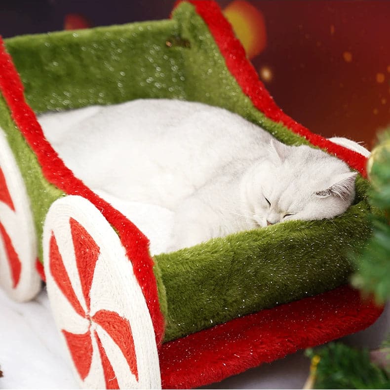 クリスマストレインカバー付き猫用ベッド 2匹用