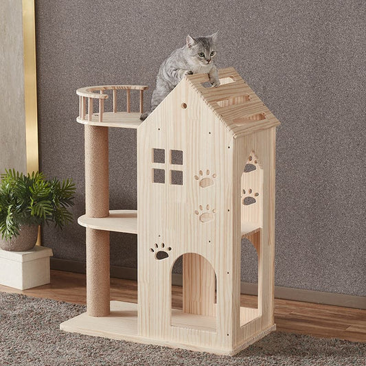 Solid wood large cat tree, cat villa