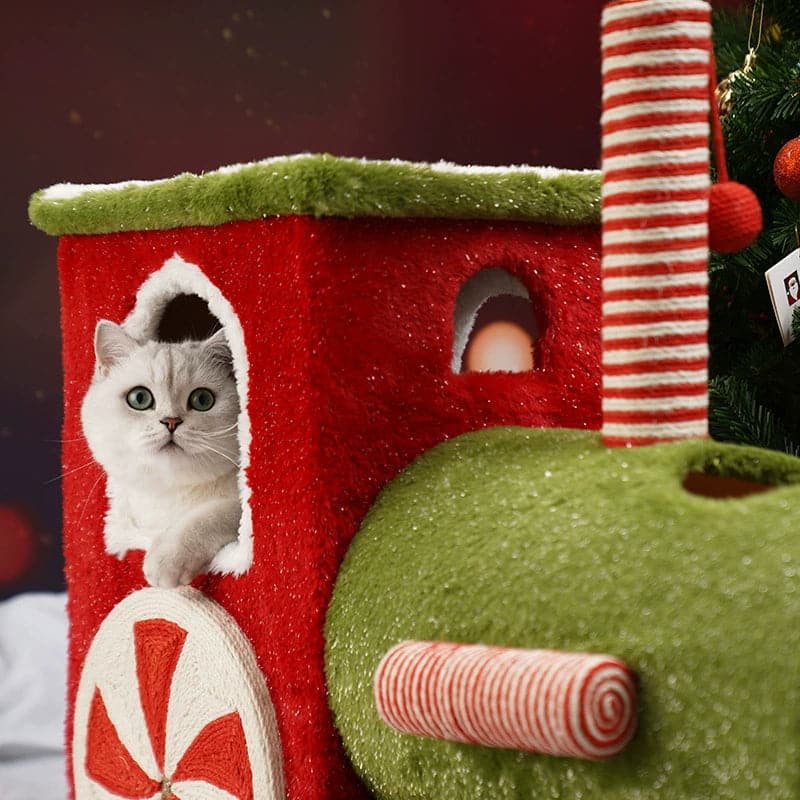 クリスマストレインカバー付き猫用ベッド 2匹用