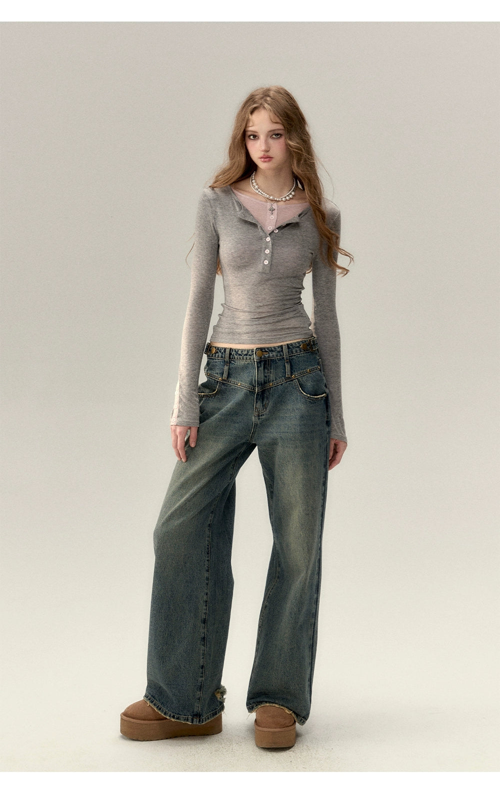 Vintage Blue Straight Leg Rivet Jeans