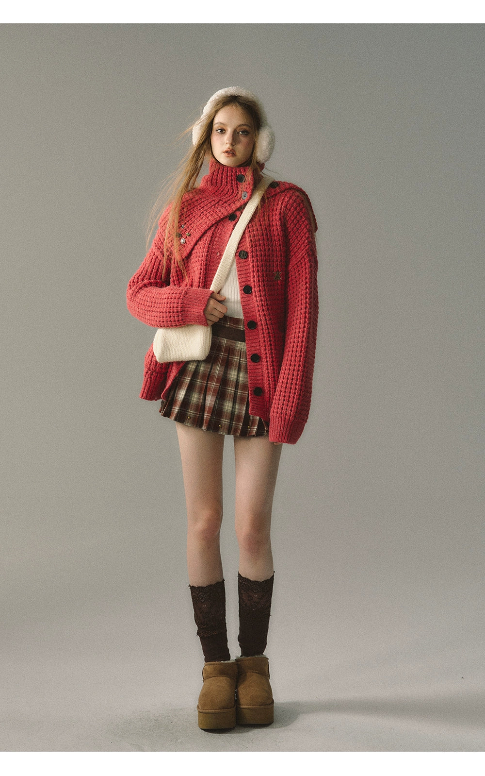 Red & Coffee Plaid Pleated Mini Skirt