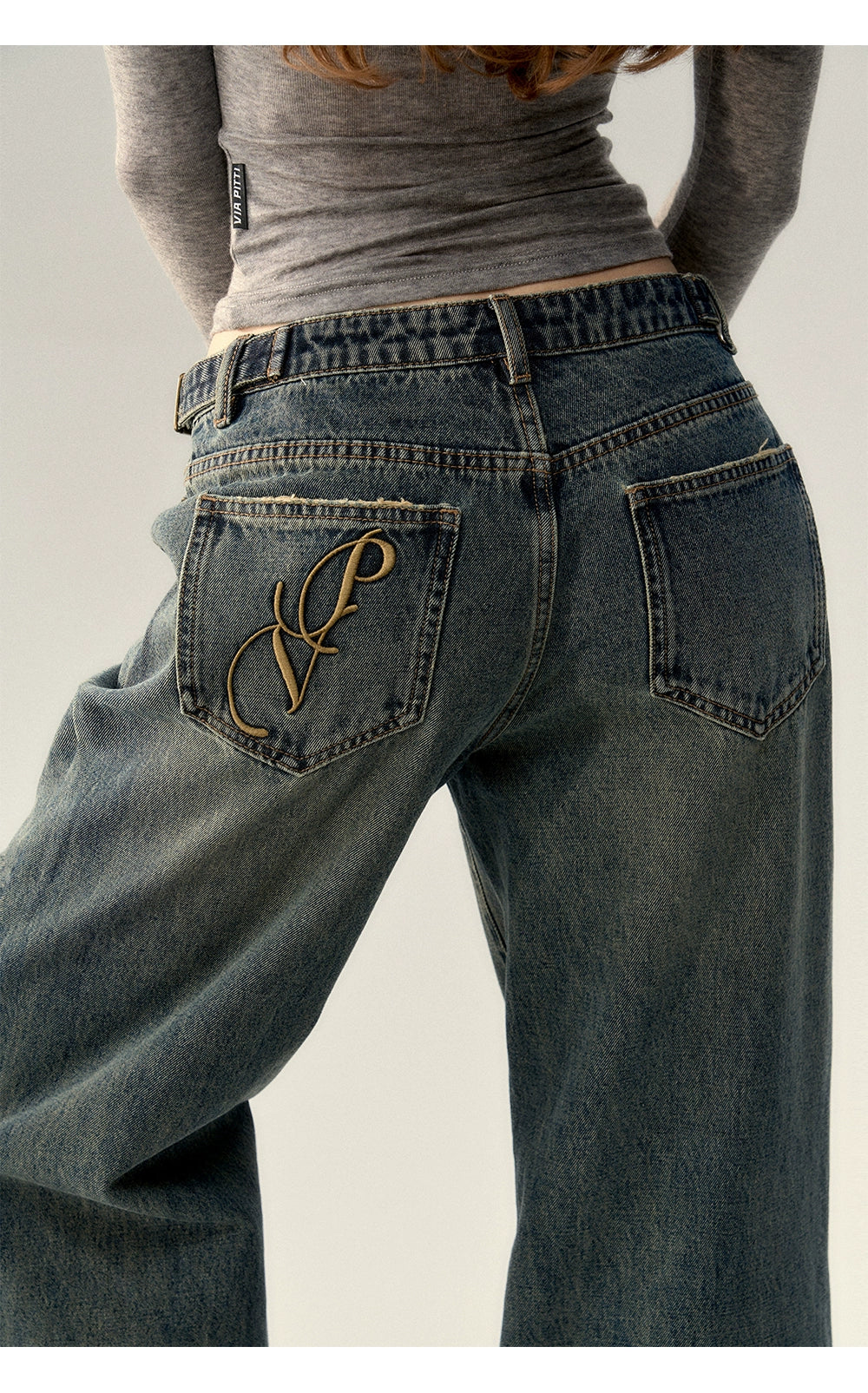 Vintage Blue Straight Leg Rivet Jeans