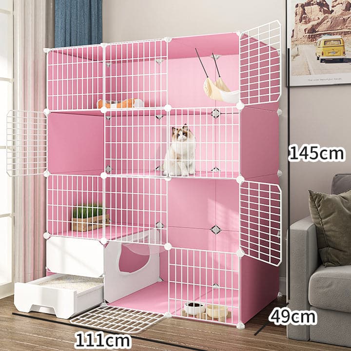 PP Cat Villa  Include Cat Litter Box Pink