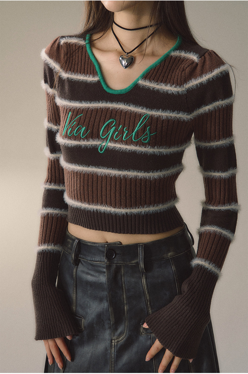 V-neck Striped Knitted Sweater