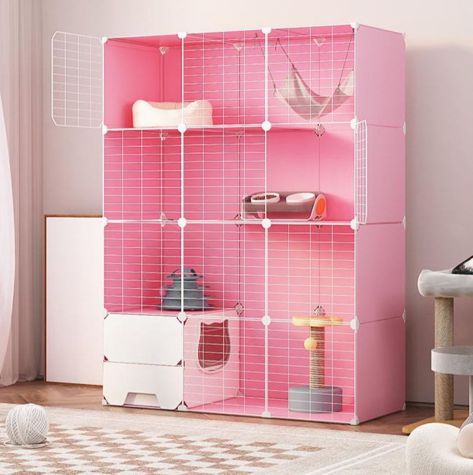 PP Cat Villa  Include Cat Litter Box Pink